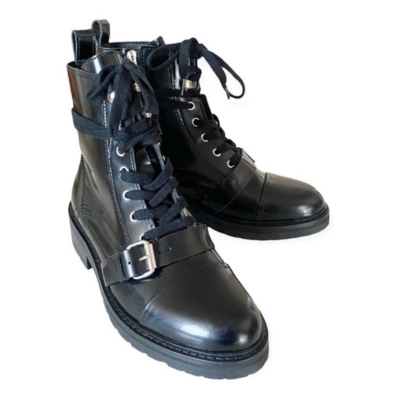 AllSaints Women's Donita Black Leather Combat Boot Size 7 US 37 EU - Picture 4 of 6